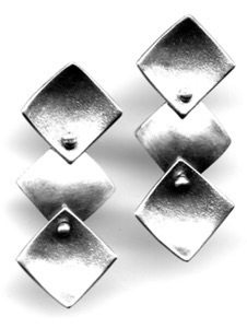 JESTER $130-sterling silver earrings with concave and convex squares and alternating surface treatments (1 1/4" long post earrings)